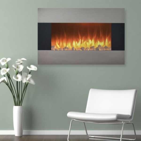 Hastings Home 36-Inch Stainless-Steel Electric Fireplace- Wall Mount or Floor Stand- Includes Remote Control 487625SWK